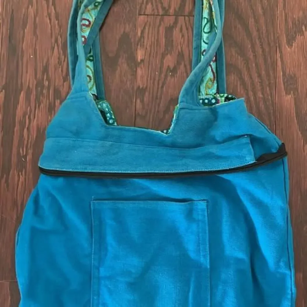Embroidered 100% cotton DOUBLE SIDED boho India tote with zipper and pocket